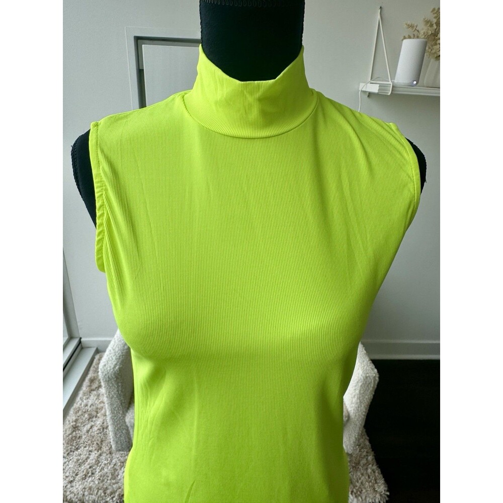 Shein Neon Yellow Mock Neck Sleeveless Ribbed Tank Size Large - Picture 2 of 6